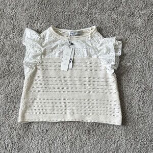 Zara White Ruffled Blouse with Textured Pattern